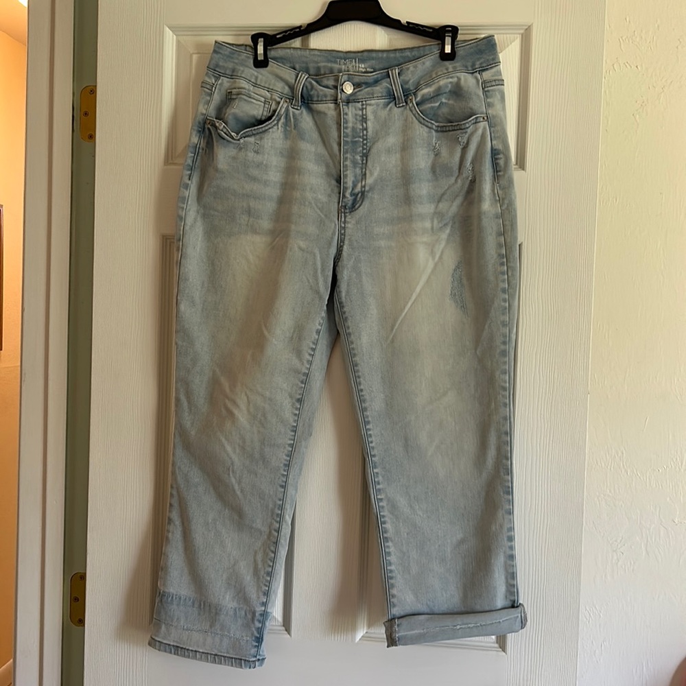 Light denim. High-rise. Size 14. Great shape.